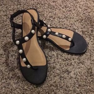 Black Christian Siriano sandal pearl embellishment